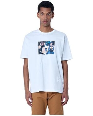 Junya Watanabe Tops ,Wit ,Katoen Photo Print T-Shirt - Blauw