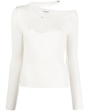 Julfer Geripptes Cut-Out Stricktop - Weiß