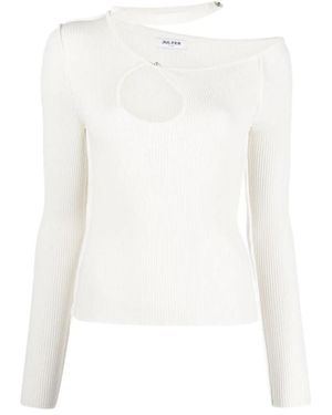 Julfer Geripptes Cut-Out Stricktop - Weiß