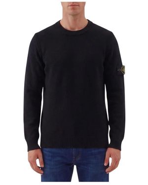 Stone Island Truien & Vesten ,Zwart ,Wol Trui Met Ronde Hals En Kenmerkend Logo-Patch