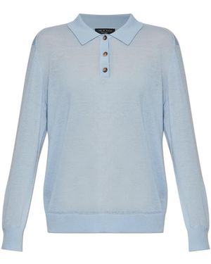 Rag & Bone Truien & Vesten ,Blauw ,Kasjmier Kasjmier Polo Met Lange Mouwen
