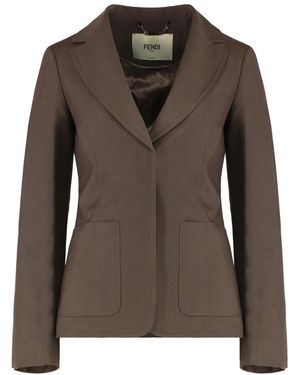 Fendi Jassen ,Bruin ,Wol Mohair Wol Blend Blazer Revers Kraag