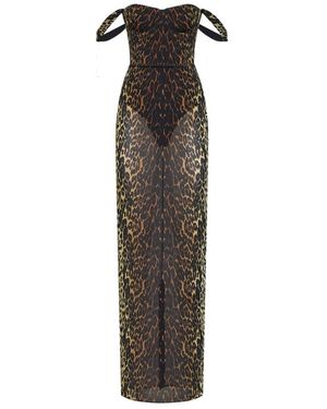 Alex Perry Powermesh Portrait Cupped Gown - Bruin