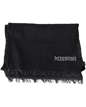 Missoni Accessoires ,Zwart ,Wol Zwarte Wollen Sjaal Met Franjes En Logo Details