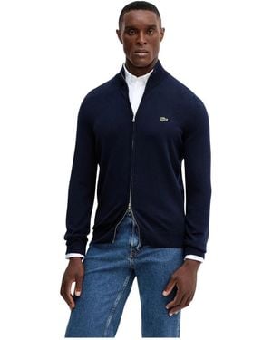 Lacoste Cardigan Met Hoge Hals En Rits - Blauw