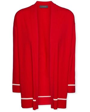 Elena Miro Truien & Vesten ,Rood ,Polyester Viscose Blend Cardigan Met Streepdetails
