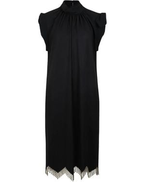Lanvin Kleedjes ,Zwart ,Wol Jurk Met Geborduurde Strik