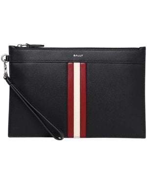 Bally Leder Clutch Mit Streifendetail - Schwarz
