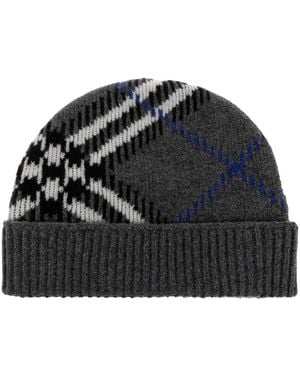 Burberry Beanie Aus Kaschmir-Mix Mit Karomuster - Schwarz