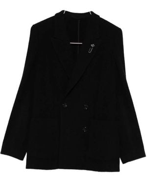 Lardini Zwarte Double-Breasted Jas Met Broche Detail
