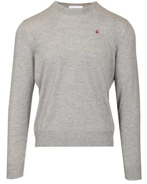 McQueen Merino Wool Inverted Skull Jumper - Grau