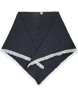 Ganni Accessoires ,Grijs ,Wol Xxl Sjaal Van Kant En Wol - Blauw