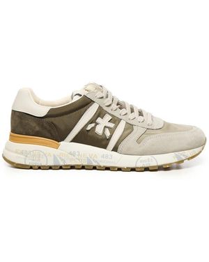 Premiata Logo Sneakers Wildleder Gummisohle Leinwand - Weiß