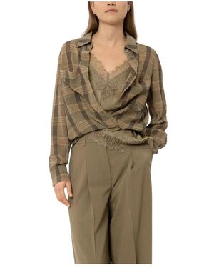Luisa Cerano Geweven Textuur Geruite Blouse - Groen