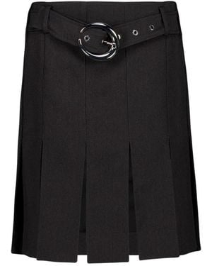 Rabanne Rokken ,Grijs ,Wol Geplooide Mini Rok Met Riem - Zwart