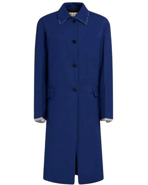 Marni Blauer Wollmantel Mit Dekorativen Nähten