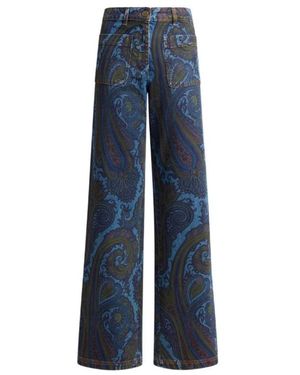 Etro Jeans Met Paisleyprint En Wijde Pijpen - Blauw