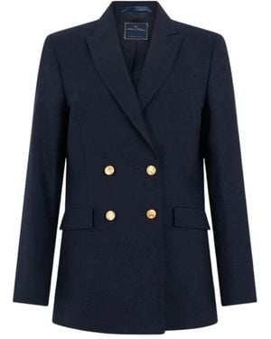 Brooks Brothers Doppelreihiger Hopsack-Blazer Mit Goldknöpfen - Blau