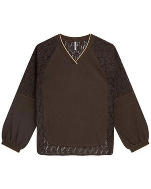 Summum Sporty Lace Top Puf Sleeve - Bruin