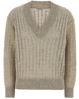 Brunello Cucinelli V-Neck Knitwear - Grey