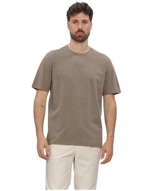 Profuomo Tops ,Bruin ,Katoen T-Shirt Crew Neck Gemerceriseerd Stretch Piqué