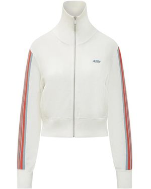 Autry Hoodies & Sweatvesten ,Wit ,Nylon Gebreide Viscose Jacket Met Volledige Rits