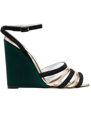 La DoubleJ Groene Metallic Leren Sleehak Sandalen - Zwart
