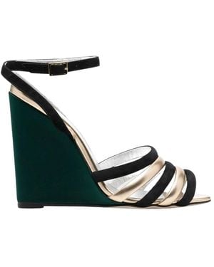 La DoubleJ Grüne Metallic-Leder Keilsandalen - Schwarz
