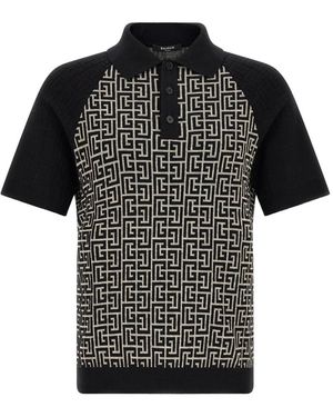 Balmain Pb Monogram Jacquard Polo - Zwart