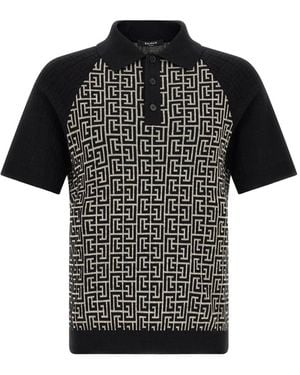 Balmain Pb Monogram Jacquard Polo - Zwart