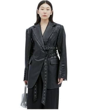 ROKH Triple Belt Faux Leather Blazer - Zwart