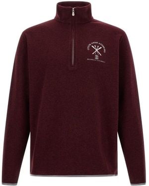 Brunello Cucinelli Hoodies & Sweatvesten ,Rood ,Katoen Sweatshirt Met Halve Rits En Hoge Kraag