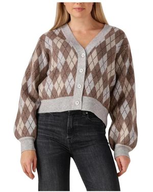co'couture Truien & Vesten ,Veelkleurig ,Wol Row Check Cardigan - Zwart