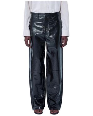 Rohe Broeken ,Zwart ,Leer Bruun Lacquer Baggy Broeken - Blauw