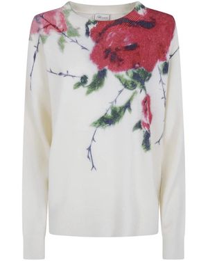 Blumarine Gerippter Pullover Aus Wolle Und Kaschmir Mit Print - Grau