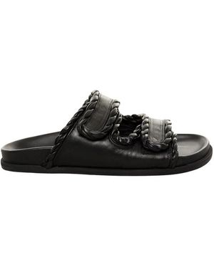 Elena Iachi Schoenen ,Zwart ,Leer Platte Sandaal