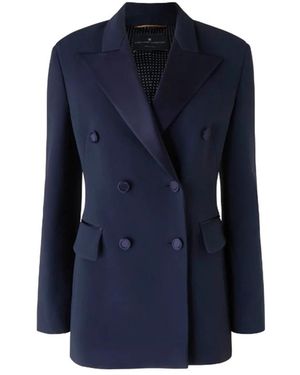 Ermanno Scervino Jassen ,Blauw ,Satijn Dubbelrijige Blazer Met Satijnen Revers