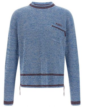 Marni Truien & Vesten ,Blauw ,Katoen Mouliné Katoenen Trui Met Herstelborduursel
