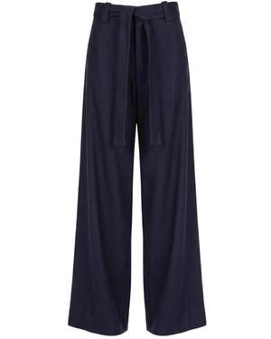 Alysi Broeken ,Blauw ,Linnen Wijde Melange Broek