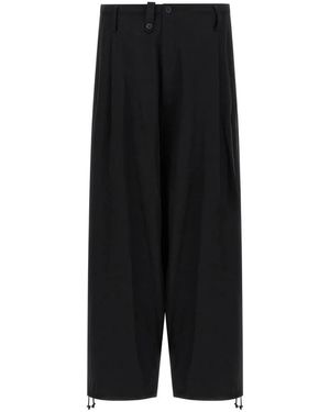 Yohji Yamamoto Schwarze Plissierte Kordelzug-Hose
