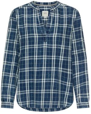 Camel Active V-Hals Blouse Met Korte Knoopsluiting - Blauw