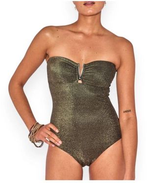 Beliza Charlize Lurex Schwarzer Einteiliger Badeanzug - Grün