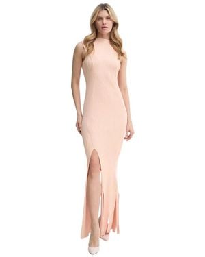 Victoria Beckham Kleedjes ,Roze ,Nylon Mouwloze Maxi Jurk Met Plooidetails - Naturel