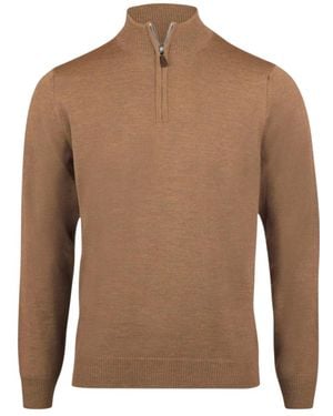 Stenströms Beiger Merinowolle Halbzip Pullover - Braun