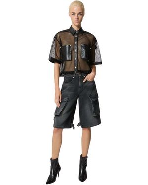 John Richmond Mesh-Shirt Mit Lederdetails - Schwarz