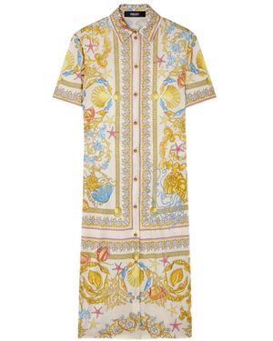 Versace Witte Barocco Medusa Jurken Korte Mouwen - Metallic