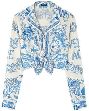 Versace Blauw Barok Print Overhemd Lange Mouwen