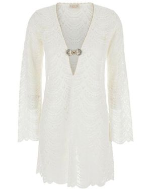 Anjuna Weiße baumwollkleid mit v-ausschnitt und juwelendetail