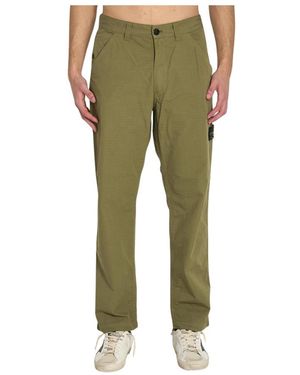 Stone Island Broeken ,Groen ,Katoen Mercerised Cotton Ripstop Cargo Pants