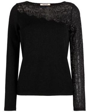 Roberto Cavalli Top Met Bloemenprint En Kanten Inzetstukken - Zwart